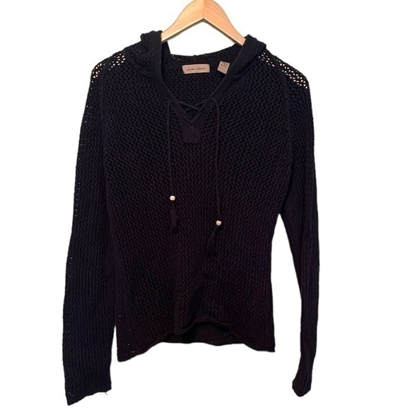 I.e. relaxed open weave pullover with hood. Navy blue women’s small, cotton - Picture 1 of 8